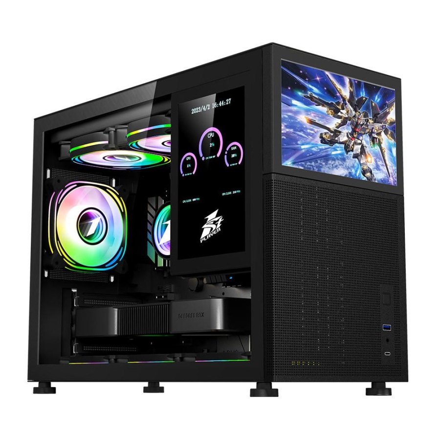 Carcasa 1stPlayer® MI6-EV, Micro-ATX, display 8 inches, 4 ventilatoare aRGB, negru - Img 3