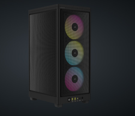 Carcasa Corsair 2000D Airflow RGB Mini-ITX, panou tempered glass, 3x 2.5" drive bays, dimensiune 458x271x200, negru