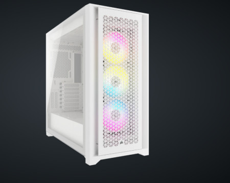 Carcasa Corsair iCUE 5000D RGB Airflow Mid Tower ATX, 3 ventilatoare incluse 120mm, 4x 3.5" drive bays, 2x 2.5" drive bays, dimensiune 520x520x245mm, ALB