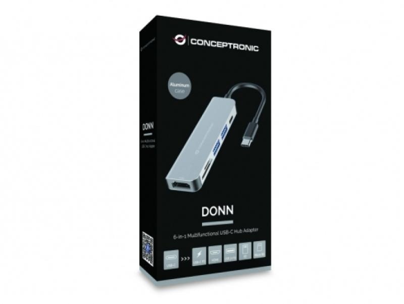 CONCEPTRONIC DONN02G 6-in-1 USB 3.2 Gen 1 Docking Station, USB 3.0 x 2, 60W USB PD, HDTV, SD, TF/MicroSD, 35.8 x 120 x 15 mm - Img 9
