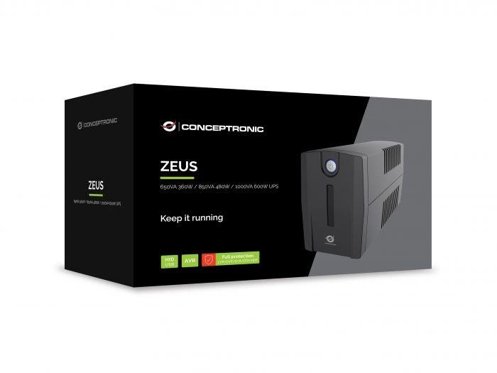 Conceptronic ZEUS02ES 850VA 480W UPS, Schuko x 2, HID USB, RJ45 In/Out, AVR, 96 x 286 x 138 mm - Img 2