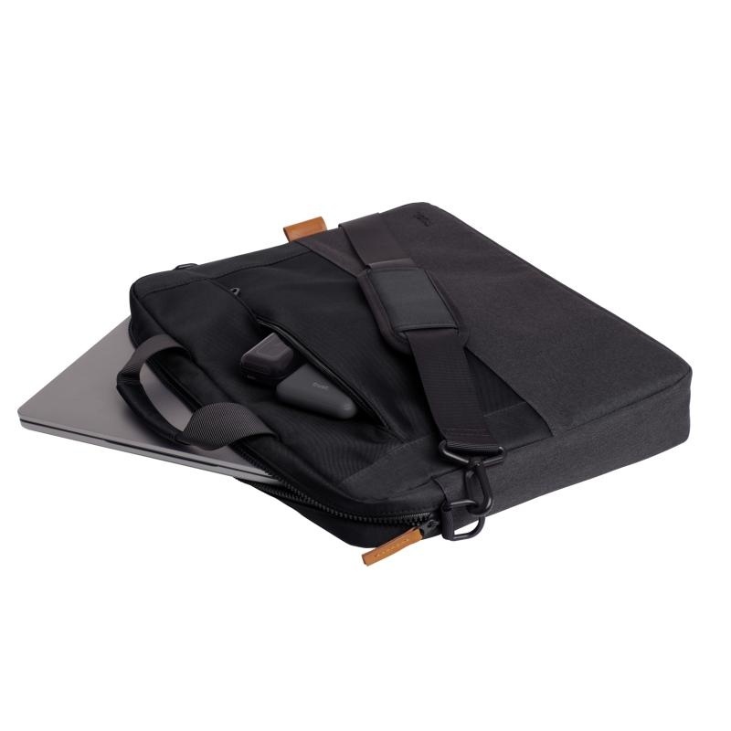 Geanta laptop Trust Lisboa, pentru laptopuri cu diagonala pana in 16",2 compartimente, material POM, RPET Polyester, RPET, volum 2.1 L, negru - Img 8