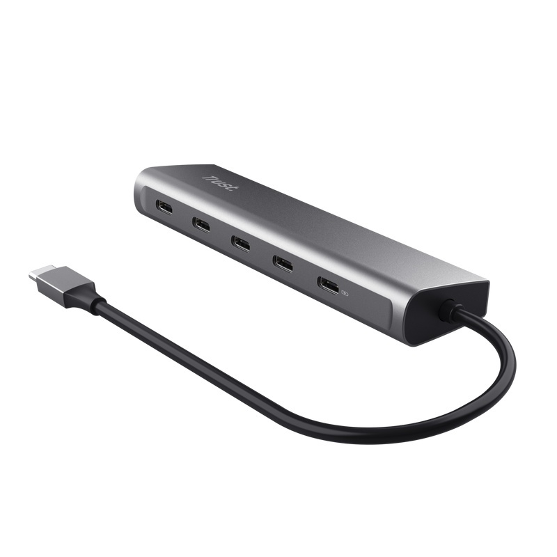 Hub Trust Halyx, 5 porturi USB-C 3.2 gen 1: 1 USB-C 100W PD port / 4 USB-C data ports, USB PD 3.0, gri - Img 4