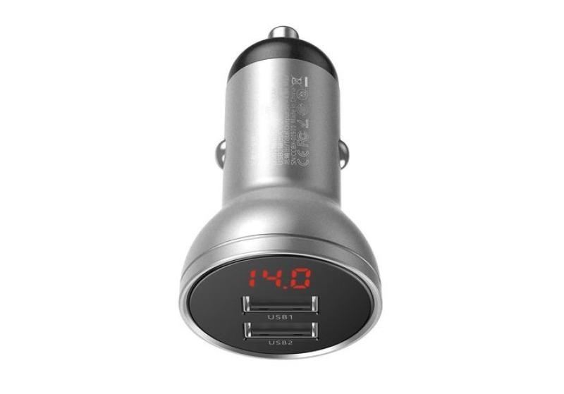Incarcato auto Baseus Digital Display, 2 x USB Output 5V/4.8A, total output 24W, pt. bricheta auto, afisaj digital, argintiu - Img 5