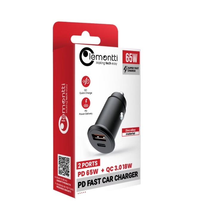 Incarcator auto Lemontti Super Fast Charge 65W 2 porturi PD Type-C 65W + USB-A QC 3.0, Negru - Img 2