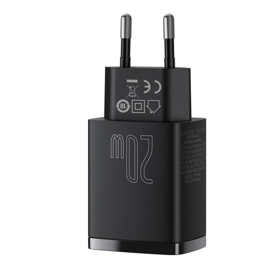 Incarcator retea Baseus Compact, Quick Charge 20W, 1 x USB Type-C 5V/3A max, 1 x USB 5V/3A, negru - Img 2