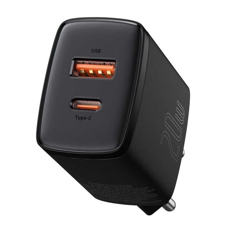 Incarcator retea Baseus Compact, Quick Charge 20W, 1 x USB Type-C 5V/3A max, 1 x USB 5V/3A, negru - Img 5