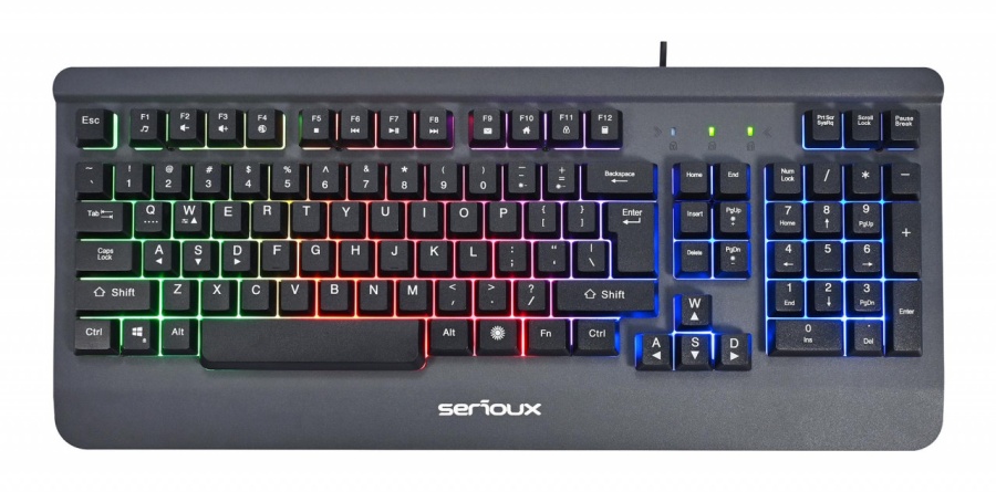 Kit Gaming Serioux Kayel 4 in 1, Tastatura de gaming, 104 taste, 19 taste Anti-ghosting , design slim, iluminare rainbow, structura metalica gri, taste negre + design cu palm rest, cablu USB 1.5M PVC, plug and play; Mouse gaming, senzor Sunplus 199, - Img 3
