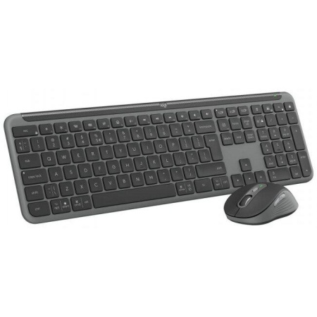 Kit wireless Logitech MK950 Signature Slim Combo, rezolutie mouse 4000 dpi, baterii mouse 1x AA (inclusa), tastatura wireless 2.4 GHz, baterii 2 x AA (incluse), gri