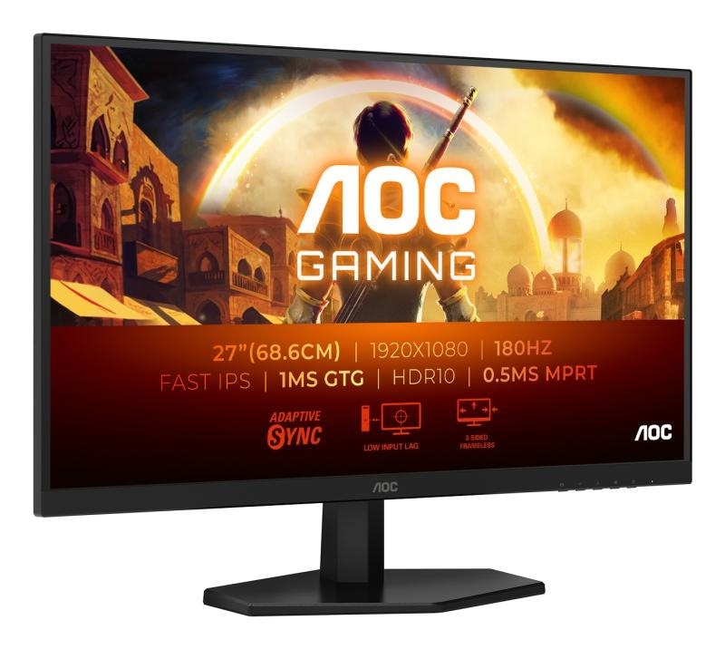Monitor AOC 27" 27G42E, Diagonal (inch): 27, Diagonal (cm): 69, Aspect ratio: 16:9, Panel: IPS, Resolution: 1920x1080, Refresh Rate: 180Hz, Response time GtG: 1ms, Response time MPRT: 0.5ms, Brightness (max): 300 cd/m², Contrast (static) : 1000:1, - Img 4