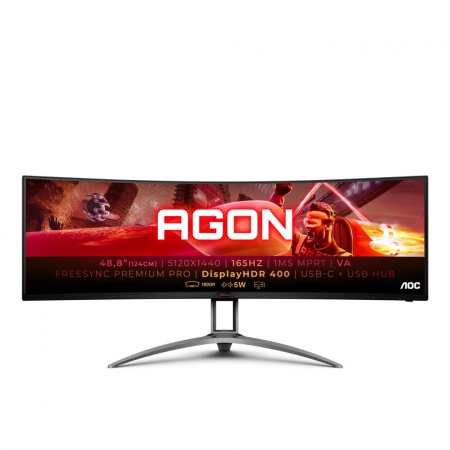 MONITOR AOC AG493UCX2 48.8 inch, Panel Type: VA, Backlight: WLED ,Resolution: 5120x1440, Aspect Ratio: 32:9, Refresh Rate:165Hz, Responsetime GtG: 4ms, Brightness: 400 cd/m², Contrast (static): 3000:1,Contrast (dynamic): 80M:1, Viewing angle: 178º(R/L),