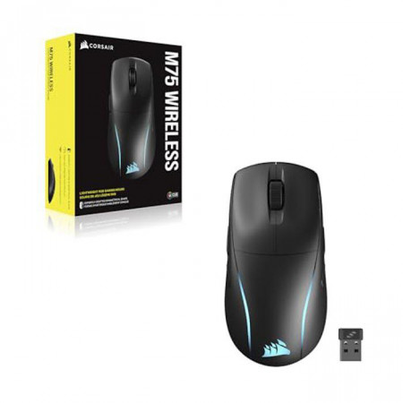 Mouse Gaming CORSAIR M75 WIRELESS LIGHTWEIGHT RGB NEGRU, 26K DPI, Senzor Marksman 26K, autonomie baterie: pana la 105 ore 2.4GHZ si pana la 210 ore Bluetooth