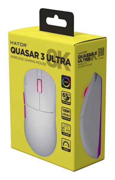 Mouse wireless Hator Quasar 3 ULTRA 8K, conectivitate 2.4GHz, bluetooth 5.4 si USB, polling rate pana la 8000Hz, senzor PixArt 3395, rezolutie maxima 30000 DPI, capacitate baterie 500 mAh, durata de viata baterie in modul wireless pana la 52 ore, timp - Img 8