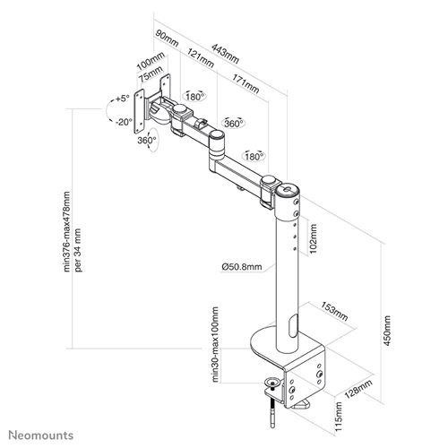 Suport Monitor de Birou, Neomounts by Newstar FPMA-D960BLACKPLUS, 10" - 49", VESA 100x100, suporta pana la 20kg, negru - Img 2