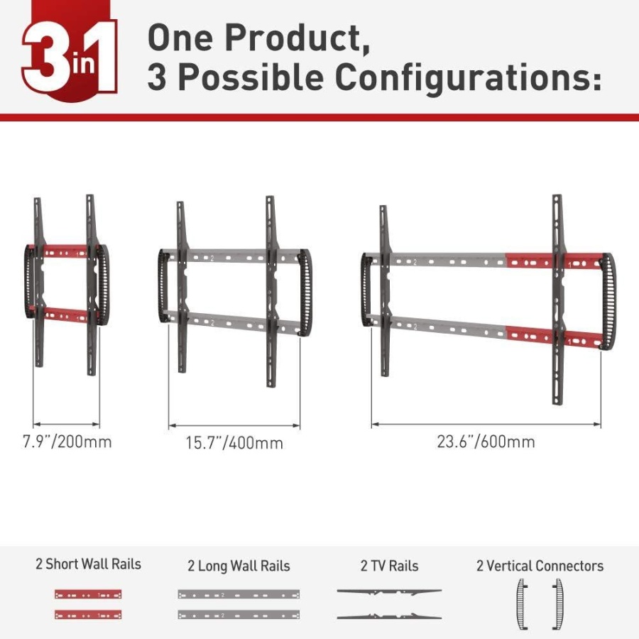 Suport TV de perete Barkan, pentru ecrane de pana la 13" - 90", greutate maxima suportata 60kg, distanta fata de perete 80mm - 200mm, VESA max. 600x400 mm, negru - Img 3