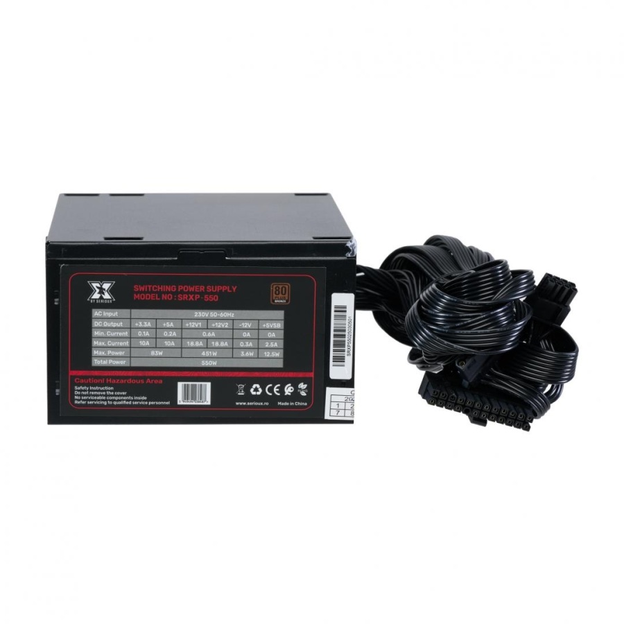 Sursa Serioux Energy 550W, 80+ Bronze, Ventilator 12cm, ATX, material metal, cabluri: 20+4-pin, 1x4+4-pin, 2x6+2-pin, negru - Img 5