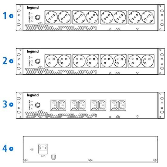 UPS Legrand Keor PDU monofazat, 800VA/480W, IN 1xIEC 10A OUT 8x Schuko, technologie off-line, conexiune USB HID, capacitate baterie 12V/9AH, 230V, dimensiuni 440x150x88mm, greutate 5kg - Img 3