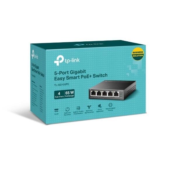 "5-Port Gigabit Easy Smart Switch with 4-Port PoE+ PORT: 4× Gigabit PoE+ Ports, 1× Gigabit Non-PoE Ports SPEC: 802.3at/af, 65 W PoE Power, Desktop Steel Case FEATURE: PoE Auto Recovery, MTU/Port/Tag-based VLAN, QoS, IGMP Snooping, Web/Utility Management, - Img 3