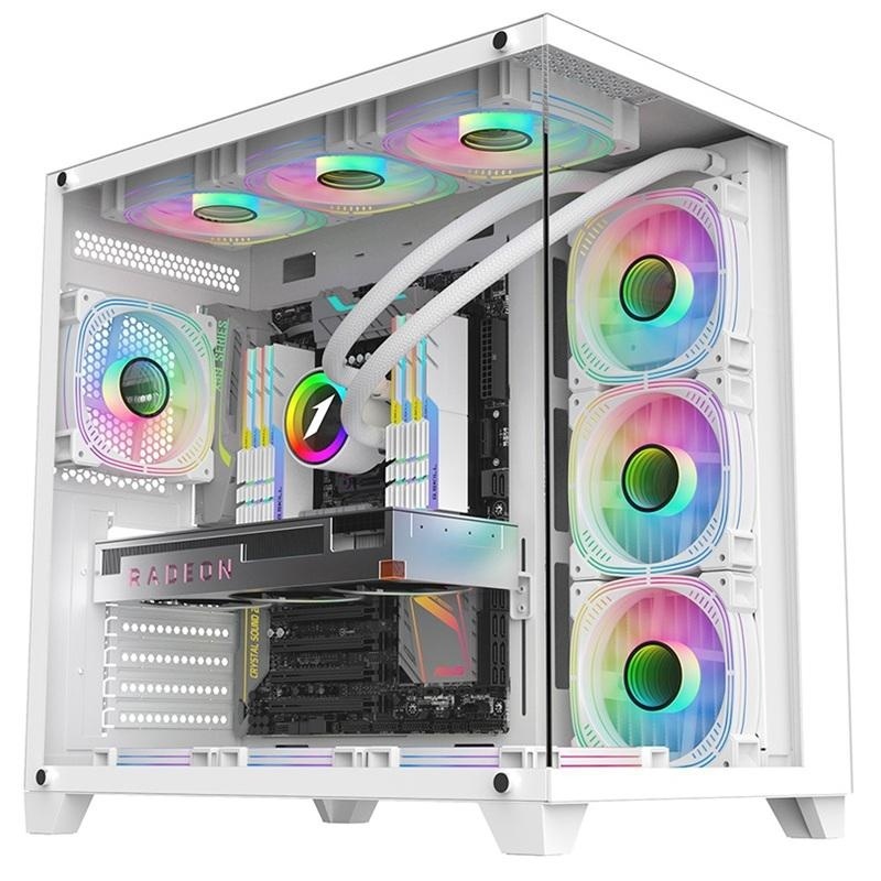Carcasa 1stPLAYER Gaming MV8-TP-wh, 7 ventilatoare aRGB, telecomanda, ATX, alb - Img 2