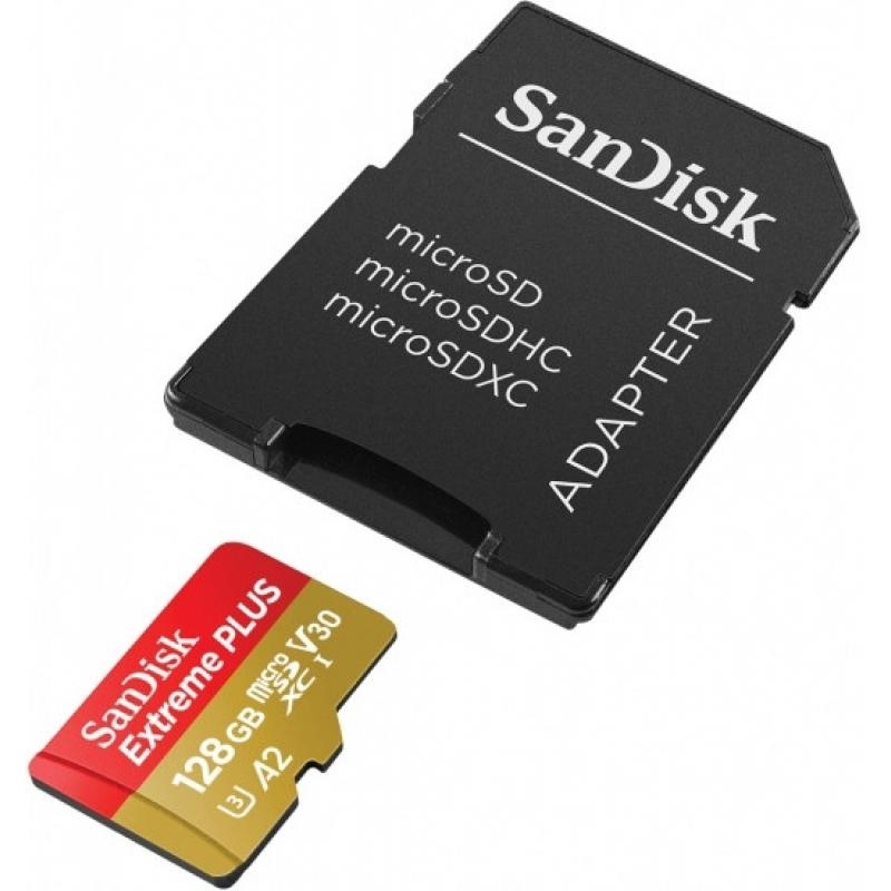 Card de Memorie MicroSDXC SanDisk Extreme PLUS, 128GB, Clasa 10, R/W speed: up to 100MB/s/ 90MB/s, include adaptor SD (pentru telefon) - Img 2