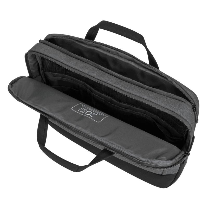 Geanta laptop slim Targus Cypress, EcoSmart, pentru laptopuri de 15.6" sau mai mici, material ECO 300, dimensiuni: 42 x 4.5 x 35 cm, dimensiune compartiment laptop: 38.7 x 26.5 x 2.5 cm, greutate 0.76 kg, gri - Img 12