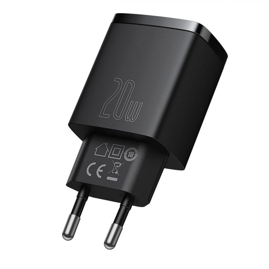 Incarcator retea Baseus Compact, Quick Charge 20W, 1 x USB Type-C 5V/3A max, 1 x USB 5V/3A, negru - Img 3
