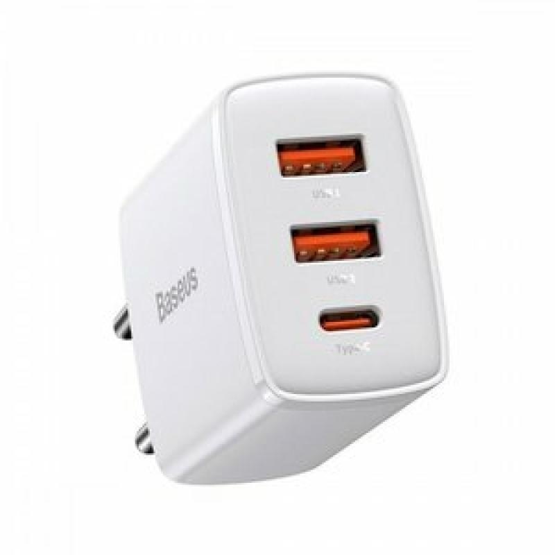 INCARCATOR retea Baseus Compact, Quick Charge 30W, 2 x USB 5V/3A, 1 x USB Type-C 5V/3A, alb - Img 3