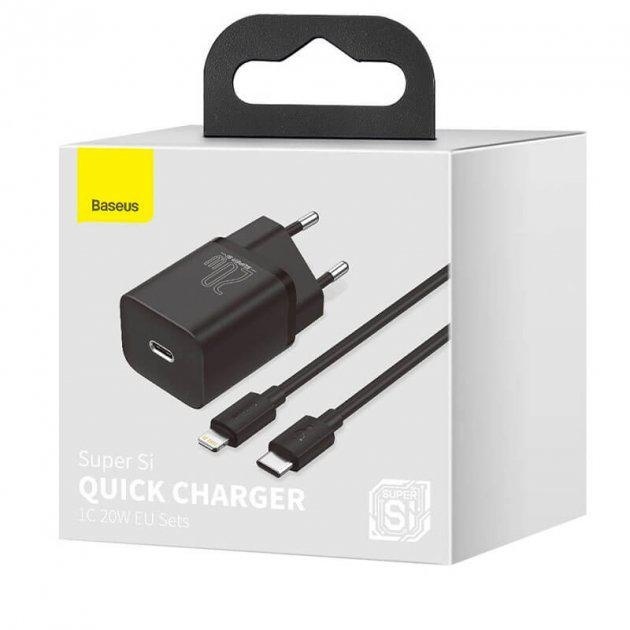 INCARCATOR retea Baseus Super Si, Quick Charge 20W, 1 x USB Type-C 5V/3A max, include cablu USB Type-C la Lightning Iphone 1m, negru - Img 4