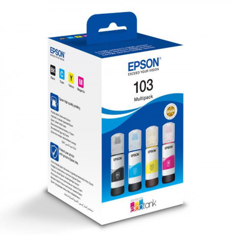 Kit cartuse cerneala Epson 103, multipack (cyan,magenta,yellow,black), pentru EcoTank L5296 EcoTank L5290 EcoTank L3266 EcoTank L3260 EcoTank L3256 EcoTank L3251 EcoTank L3250 EcoTank L3211 EcoTank L3210 EcoTank L1250 EcoTank L1210.