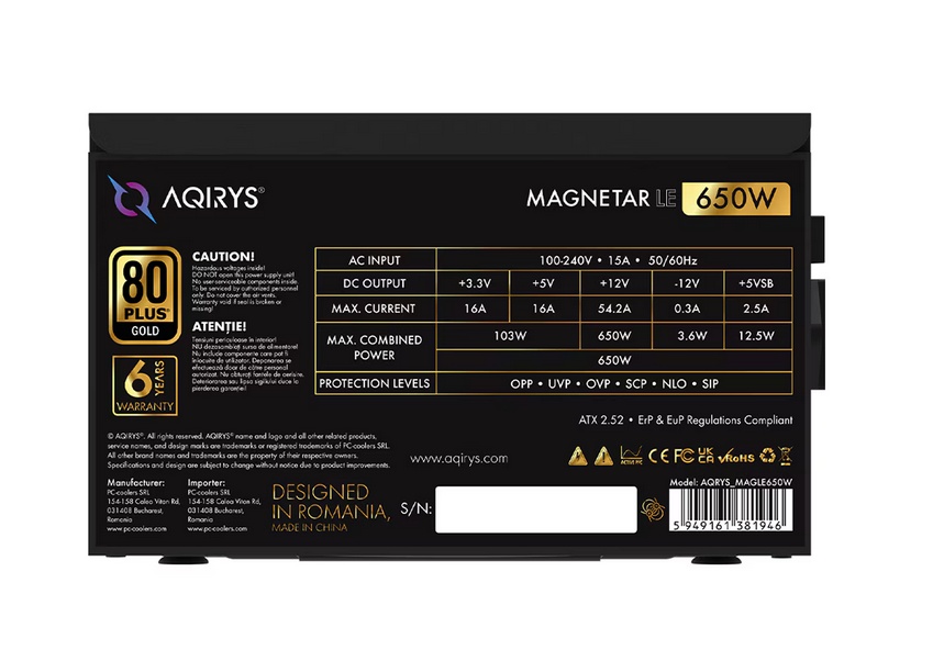 Sursa AQIRYS Magnetar LE, 80 PLUS Gold, 650 W - Img 8