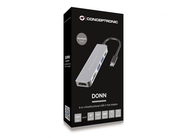 CONCEPTRONIC DONN02G 6-in-1 USB 3.2 Gen 1 Docking Station, USB 3.0 x 2, 60W USB PD, HDTV, SD, TF/MicroSD, 35.8 x 120 x 15 mm - Img 2