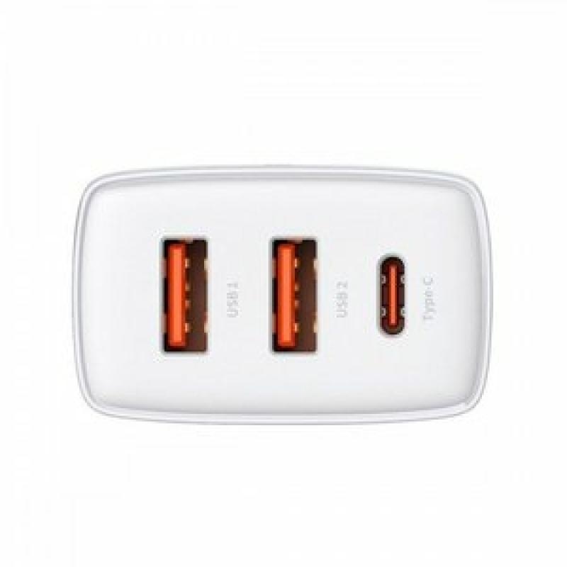 INCARCATOR retea Baseus Compact, Quick Charge 30W, 2 x USB 5V/3A, 1 x USB Type-C 5V/3A, alb - Img 4