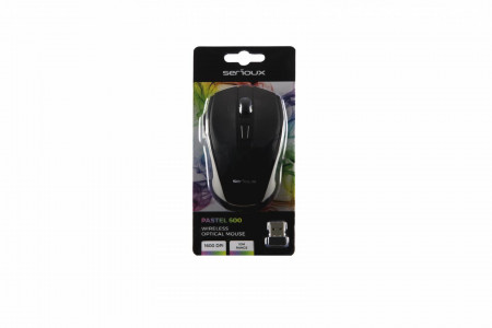 Mouse Serioux, Pastel 600, fara fir, USB, senzor optic, distanta de operare; 10m, precizie: 1000/1600DPI ajustabila, 6 butoane, 2x baterie AAA, sisteme de operare: Windows / Mac OS / Linux, negru