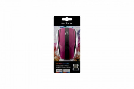 Mouse Serioux, Rainbow 400, fara fir, USB, senzor optic, distanta de operare; 10m, precizie: 1000/1600DPI ajustabila, 4 butoane, 2x baterie AAA, sisteme de operare: Windows / Mac OS / Linux, mov