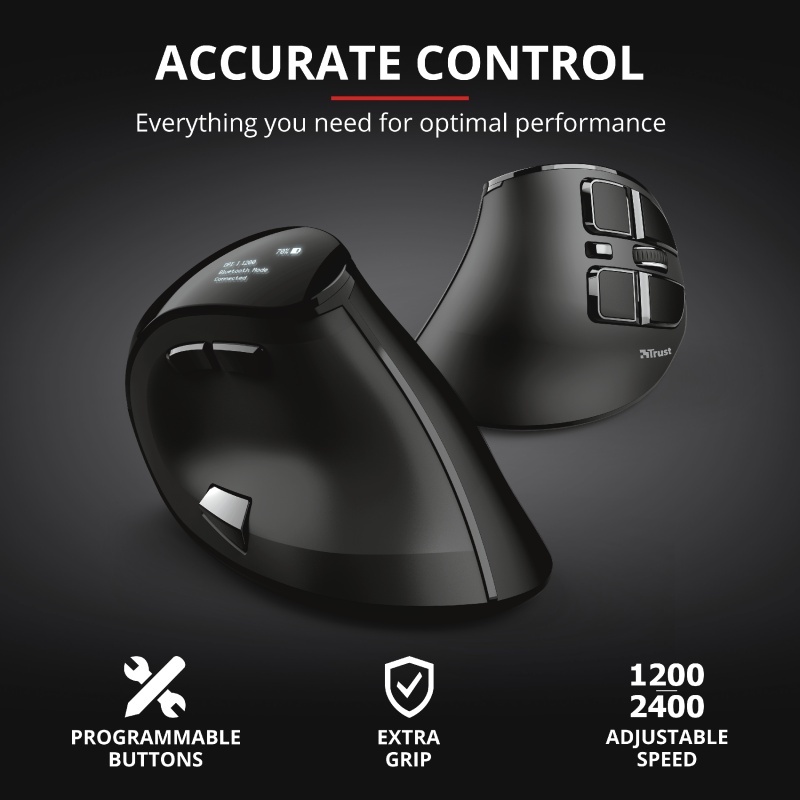 Mouse Trust Voxx, Rechargeable Ergonomic Wireless, negru - Img 10
