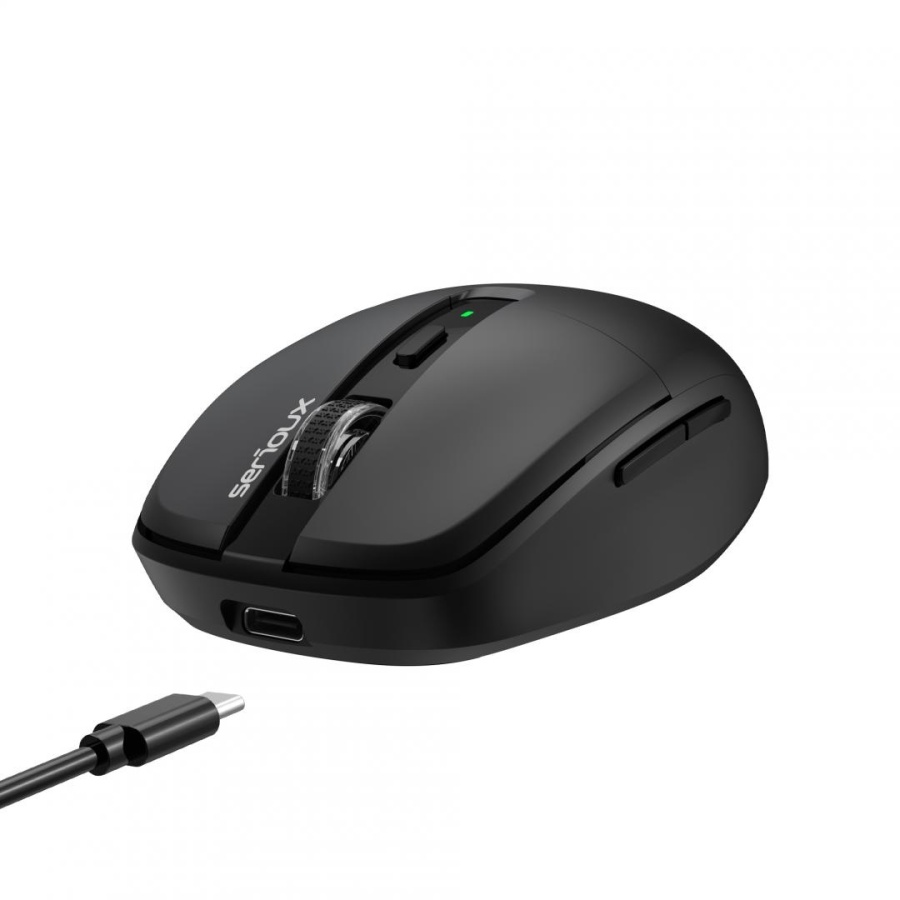 Mouse wireless AirFlow 2.4G+BT cu mod dual, cu receptor dual USB-A +USB-C; LED frontal Mod: 2.4G + Bluetooth Număr cheie: 6 Material: ABS Culoare: Negru complet DPI: 800-1200-1600 Comutator: Clic silențios pentru butonul L-R Interfață: Receptor - Img 7