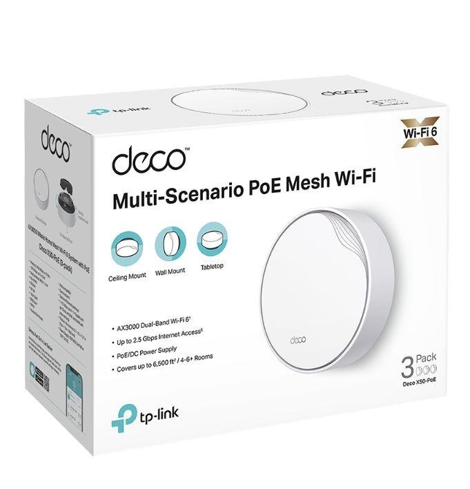 TP-Link AX3000 whole home mesh Wi-Fi 6 System, Deco X50-POE(3-pack); Dual- Band, Standarde Wireless: IEEE 802.11ax/ac/n/a 5 GHz, IEEE 802.11ax/n/b/g 2.4 GHz ,viteza wireless: 5 GHz: 2402 Mbps, 2.4 GHz: 574 Mbps, 2 x antene interne, 2×2 MU-MIMO, Mod - Img 5