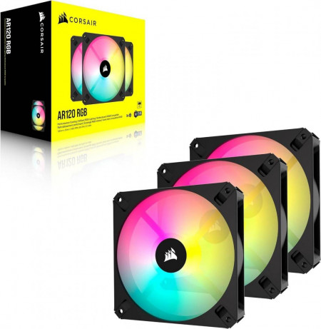 Ventilatoare CORSAIR iCUE AR120 Digital RGB 120mm PWM Fan, Triple Pack, Fan Size 120mm x 25mm, Sound Level 10 - 27.3 dBA BLACK