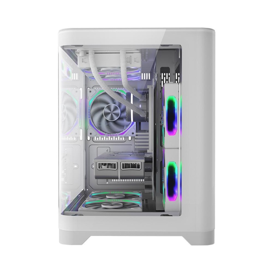 Carcasa 1stPlayer gaming UV5-wh-Hub, 5 ventilatoare aRGB infinity efect plus PWM, telecomanda, Micro-ATX, alb - Img 4