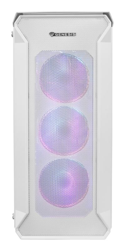 Carcasa GENESIS IRID 505 V2 Mid Tower ARGB ALB, Tempered Glass, Sloturi Expansiune 8, Drive Bays: 2x3.5" 7x2.5", Ventilatoare Suportate: 6 (spate: 1x120mm, fata: 3x120mm sau 2x140mm, sus: 2x120mm sau 2x140mm), Ventilatoare Incluse: 4 (4x120mm OXAL ARGB), - Img 4