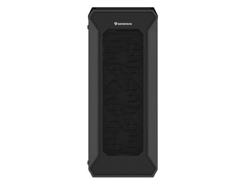 Carcasa GENESIS IRID 505F Mid Tower NEGRU, Tempered Glass, Sloturi Expansiune 8, Drive Bays: 2x3.5" 7x2.5", Ventilatoare Suportate: 6 (spate: 1x120mm, fata: 3x120mm sau 2x140mm, sus: 2x120mm sau 2x140mm), Ventilatoare Incluse: 5 (sus: 1x120mm, fata: - Img 2