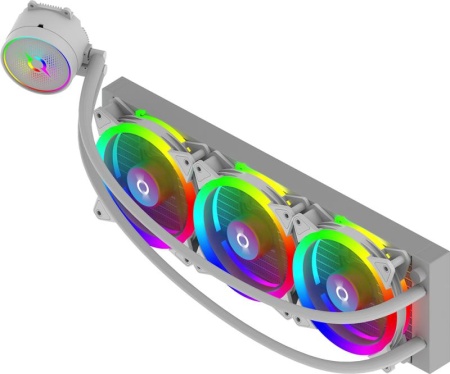 Cooler Procesor AQYRIS AQUARIUS 360 AIO ALB, marime radiator 360mm, 3 ventilatoare ARGB, Viteza ventilatoare 800-2400 RPM +/- 10%, Suport AMD: AM4, AM5 suport INTEL: LGA 20xx/115x/1200/1700, Airflow: 30-85 CFM, Nivel de zgomot pompa: 23dBA, Nivel de - Img 6