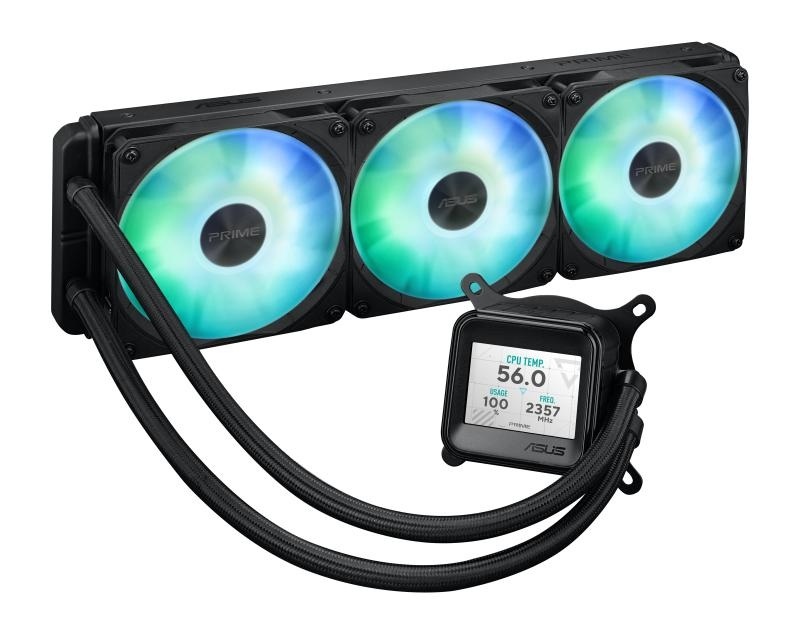 Cooler Procesor ASUS PRIME LC 360 LCD ARGB NEGRU, marime radiator 360mm, 3 ventilatoare ARGB, Viteza ventilatoare 2200 RPM +/- 10%, Suport AMD: AM4, AM5, suport INTEL: LGA 1851/115x/1200/1700, Airflow: 75.7 CFM, Nivel de zgomot ventilatoare: 37.6dBA - Img 7