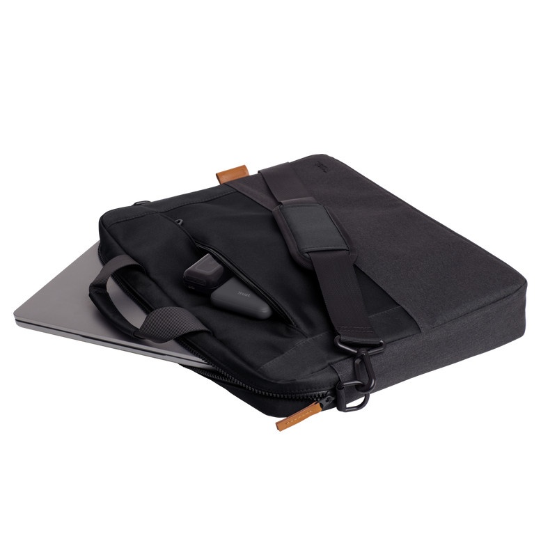 Geanta laptop Trust Lisboa, pentru laptopuri cu diagonala pana in 16",2 compartimente, material POM, RPET Polyester, RPET, volum 2.1 L, negru - Img 4