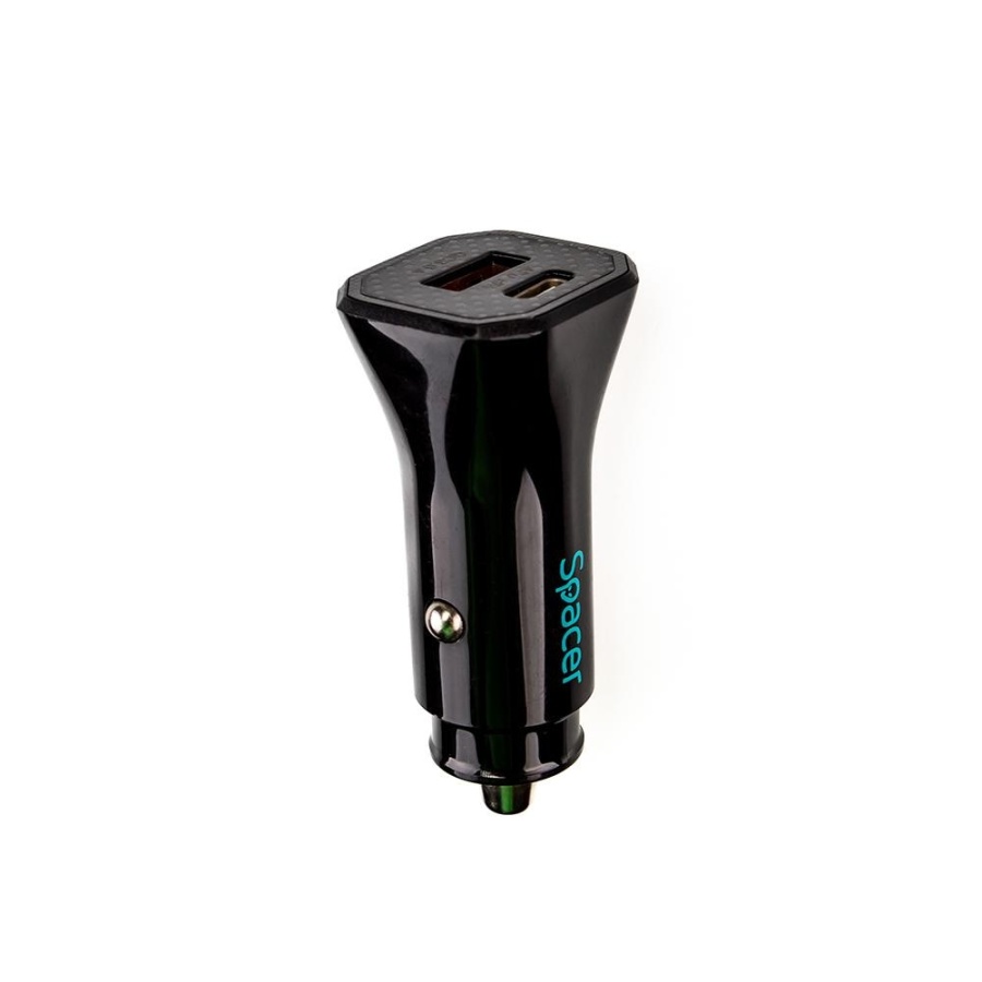 Incarcator auto Spacer Fast Charge 12W, 5V/2.4A max, putere 12W, 1 x USB + 1 x USB Type-C, pt. bricheta auto, negru - Img 2