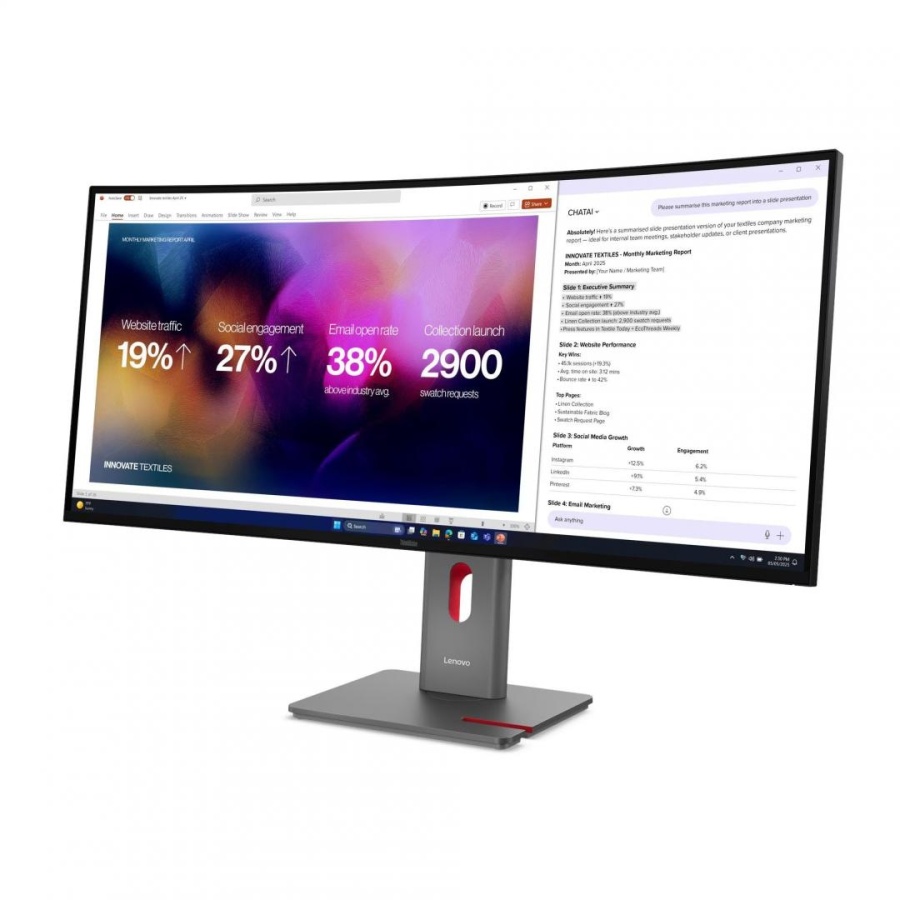 Monitor LenovoThinkVision P40WD-40 Monitor; 39.7"IPS, WUHD (5120x2160), 21:9, Brightness: 400 cd/m², Contrast ratio: 2000:1, Response time: 4ms GtG (Extreme mode) / 6ms GtG (Typical mode), Dot / Pixel Per Inch: 140 dpi, Color Gamut: 99% sRGB, 98% - Img 2