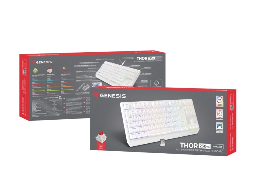 Tastatura gaming mecanica wireless Genesis Thor 230 TKL, iluminare RGB, 87 taste, 11 butoane multimedia, alb - Img 18