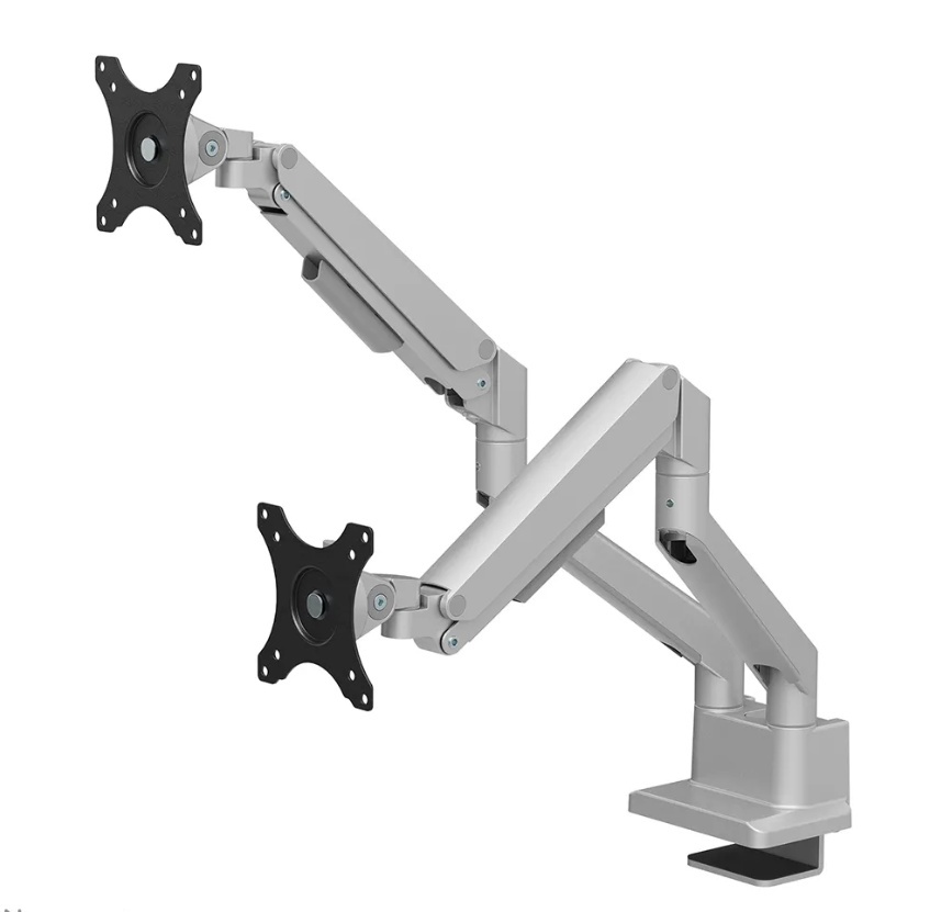 Brat dublu monitor Neomounts DS70-250SL2; pentru display-uri cu diagonale 17"-32", sistem de prindere VESA 75x75~100x100, greutate maxima suportata 9 - per ecrankg, full motion, tilt +45°, swivel 90°, rotate 180°; gas spring; culoare argintiu. Garantie 5 - Img 2