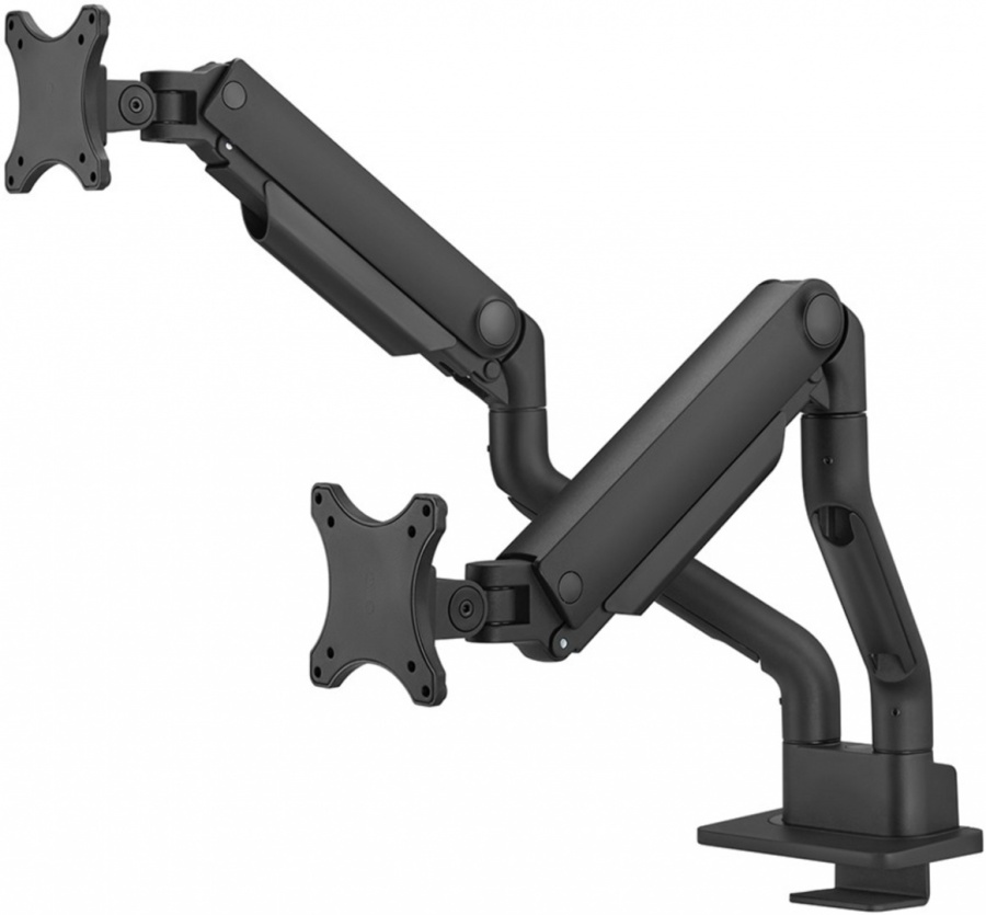 Brat dublu pentru monitor Neomounts, tip full motion, pentru display-uri cu diagonale 17"-35", sistem de prindere VESA 75x75~100x100mm, greutate maxima suportata 18kg per ecran, tilt +90°, -90°, swivel +90°, -90°, rotate +180°, -180°, reglabil pe - Img 2