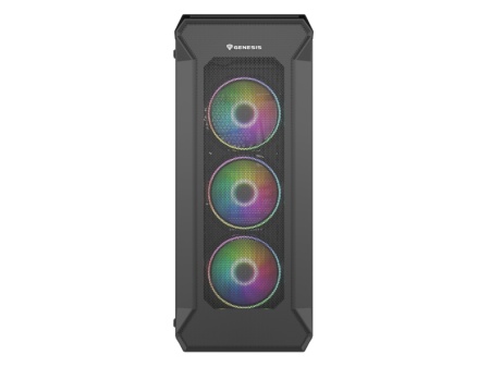 Carcasa GENESIS IRID 505 V2 Mid Tower ARGB NEGRU, Tempered Glass, Sloturi Expansiune 8, Drive Bays: 2x3.5" 7x2.5", Ventilatoare Suportate: 6 (spate: 1x120mm, fata: 3x120mm sau 2x140mm, sus: 2x120mm sau 2x140mm), Ventilatoare Incluse: 4 (4x120mm OXAL